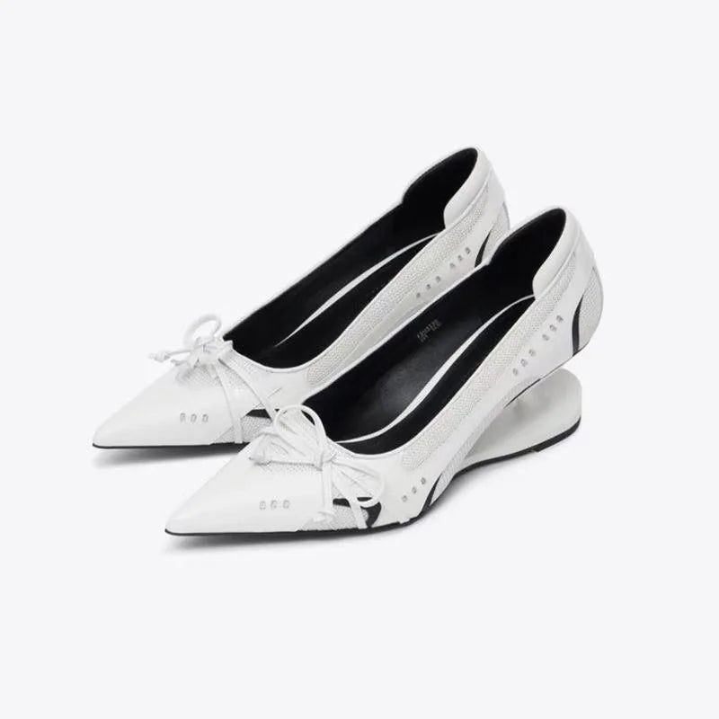 Women's Mary Jane Heels – Bow Pointed Toe Wedge Dress Pumps Mary Jane Pumps Axl Beige 38
