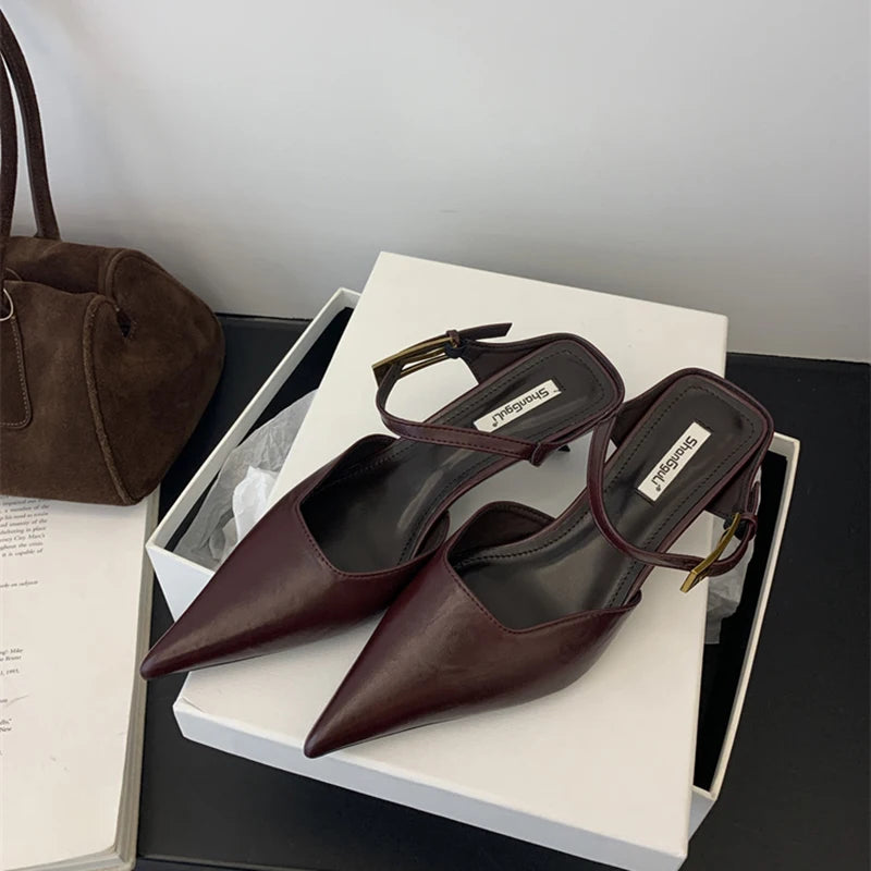 Women's Closed Toe High Heel Mule Sandals – Elegant Square Heel High Heel Mule Sandals Axl Burgundy 36