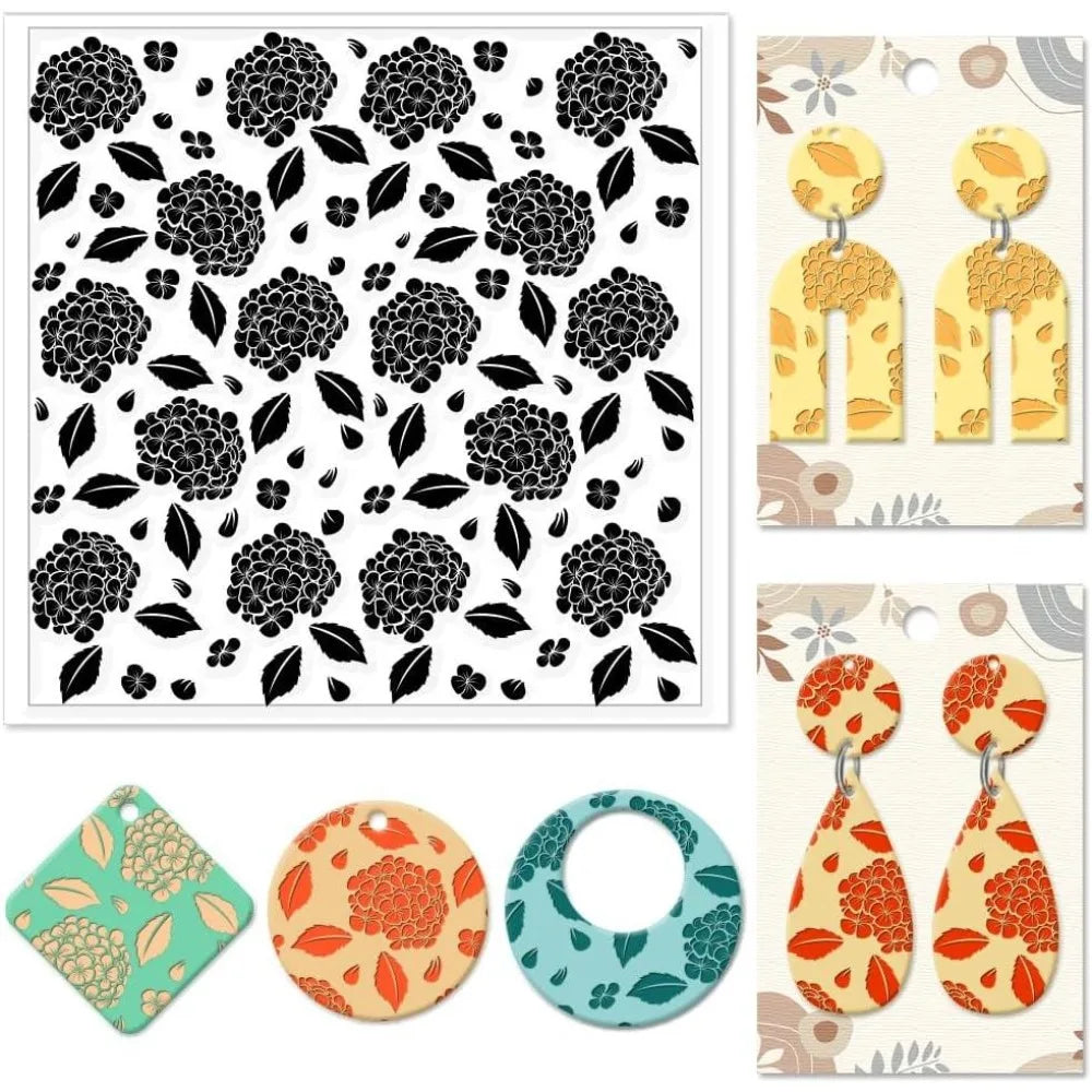 Hydrangea Polymer Clay Texture Sheet – Flower & Leaf Stamp Clay Texture Stamp Axl AECH04-19556