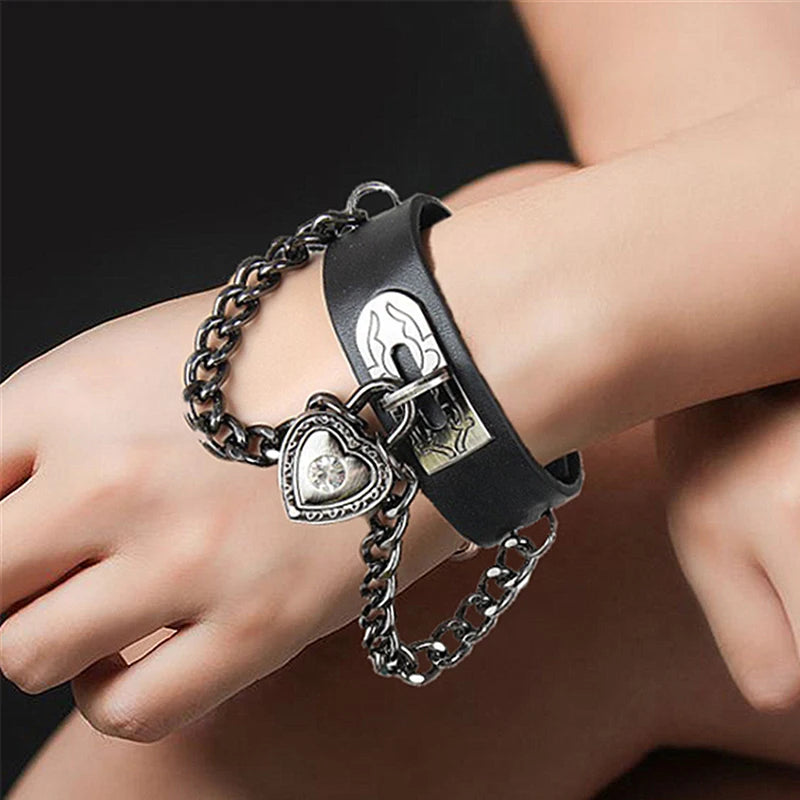 90s Punk Spike PU Leather Bracelet – Triple Row Studs Bangle Punk Leather Bracelet Axl