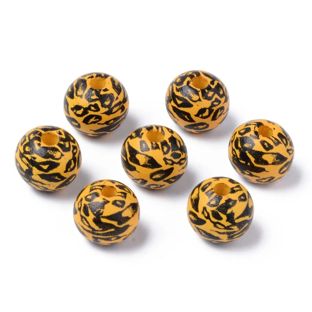 Leopard Print Round Wood Beads 10mm Mixed Color – 10 Pc Craft Beads Axl
