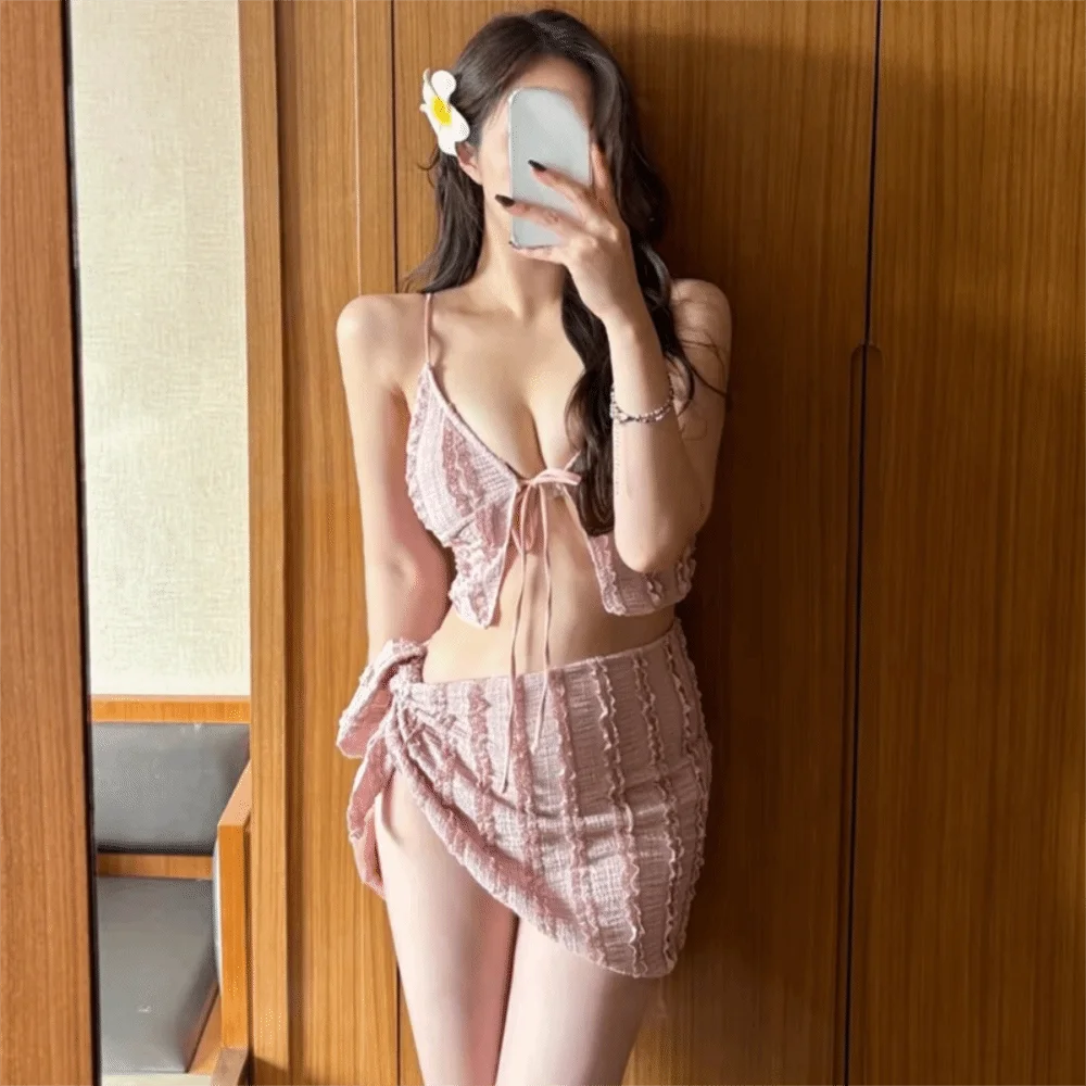 Three-Piece Strapless Bandeau Bikini Set | Korean Style Swimsuit Bikini Set Axl