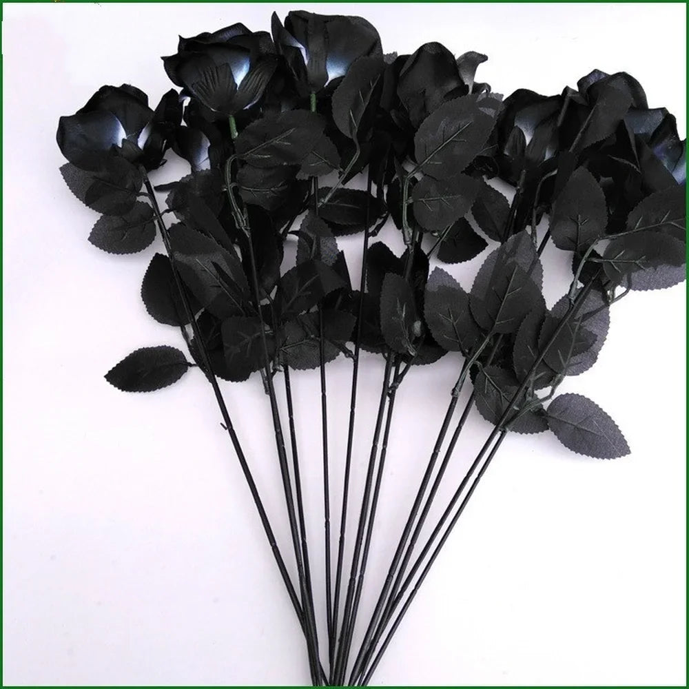 Black Artificial Roses Set of 5 – Gothic Halloween Wedding Decor Artificial Flowers Axl 5PCs