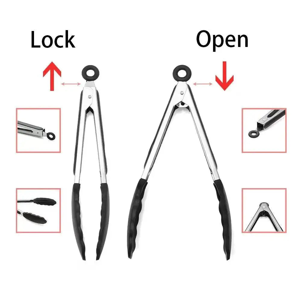 Silicone Locking Kitchen Tongs – BBQ & Cooking Clamp 10–13" Silicone Kitchen Tongs Axl