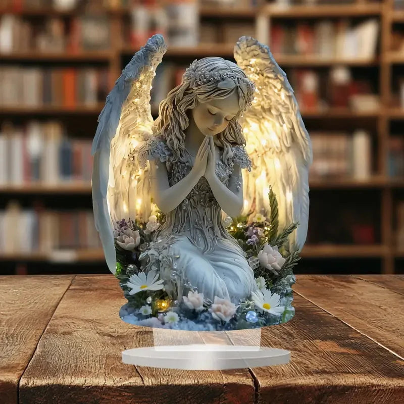 Acrylic Prayer Angel Figurine – Radiant Statue Desktop Decor Decorative Figurine Axl