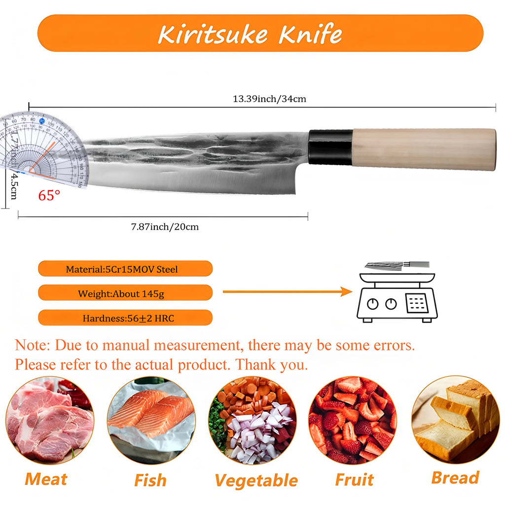 Kiritsuke Knife – Steel Sashimi & Meat Slicing Knife 20cm Kitchen Slicing Knife Axl