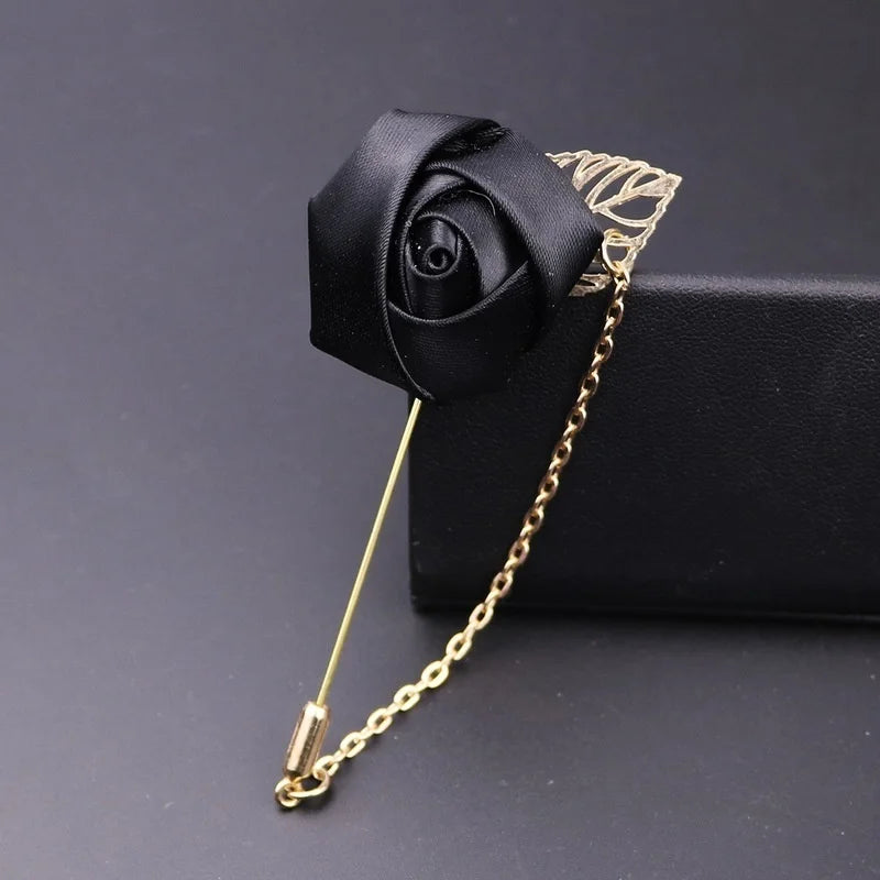 Rose Flower Brooch Pin – Fabric Yarn Floral Lapel Pin Unisex Floral Brooch Pin Axl Light Yellow Gold Color