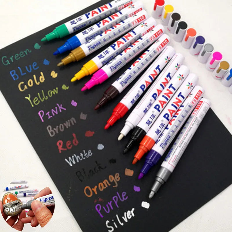 12-Color Waterproof Permanent Paint Markers – Tire & Multi-Surface Paint Marker Set Axl