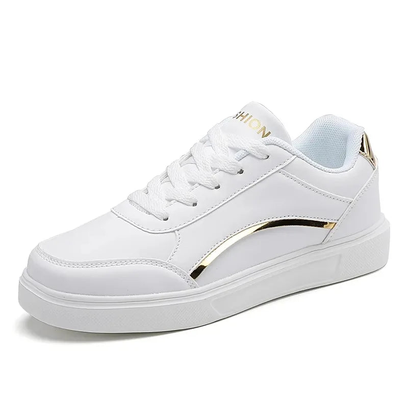 Women's White Platform Sneakers – Classic Lace-Up PU Leather Platform Sneakers Axl GOLD 43