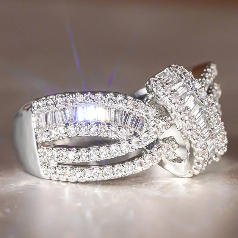 Huitan CZ Pave Wedding Band Ring for Women | Cubic Zirconia Wedding Band Ring Axl