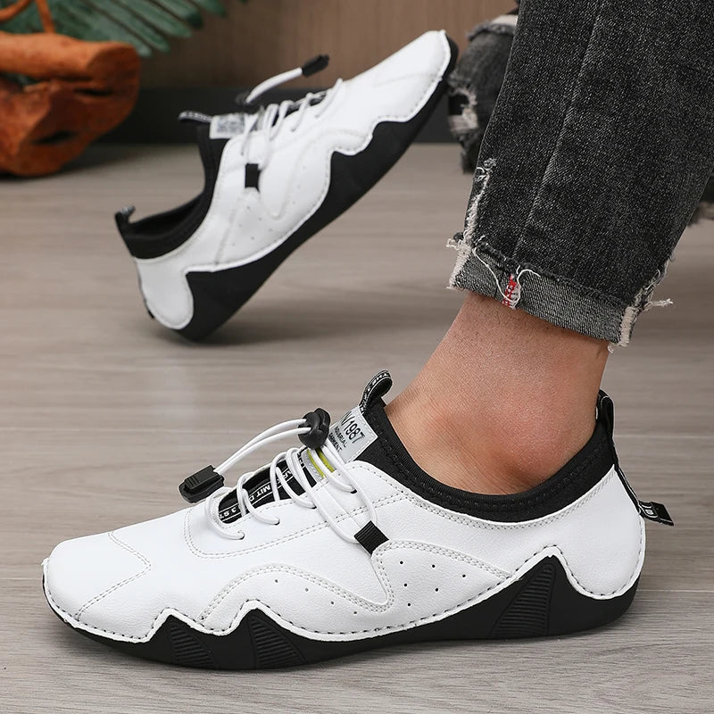 ZULIWAGN Men's Waterproof Casual Lace-Up Sneakers | Flat Shoes Men's Casual Sneakers Axl WHITE 42