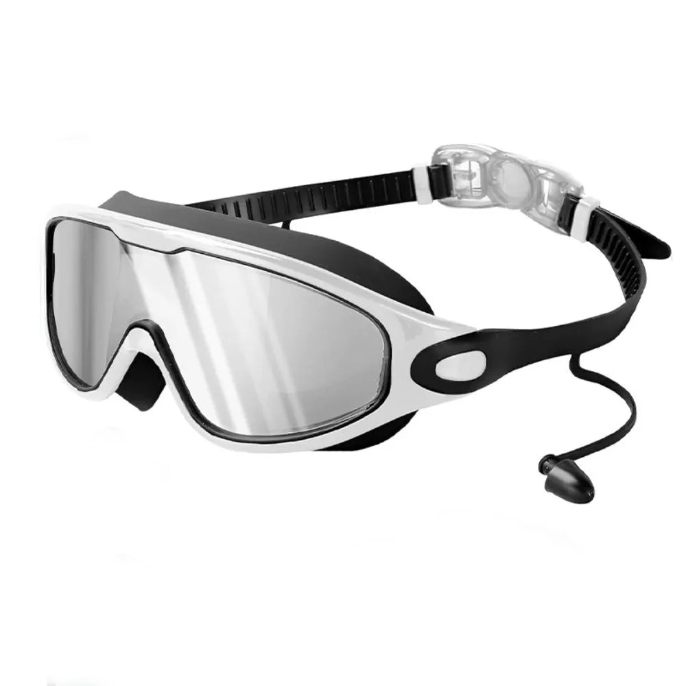 UV Anti-Fog Large Frame Swim Goggles – Coated Lens Adult Swim Goggles Axl Black White SIlver