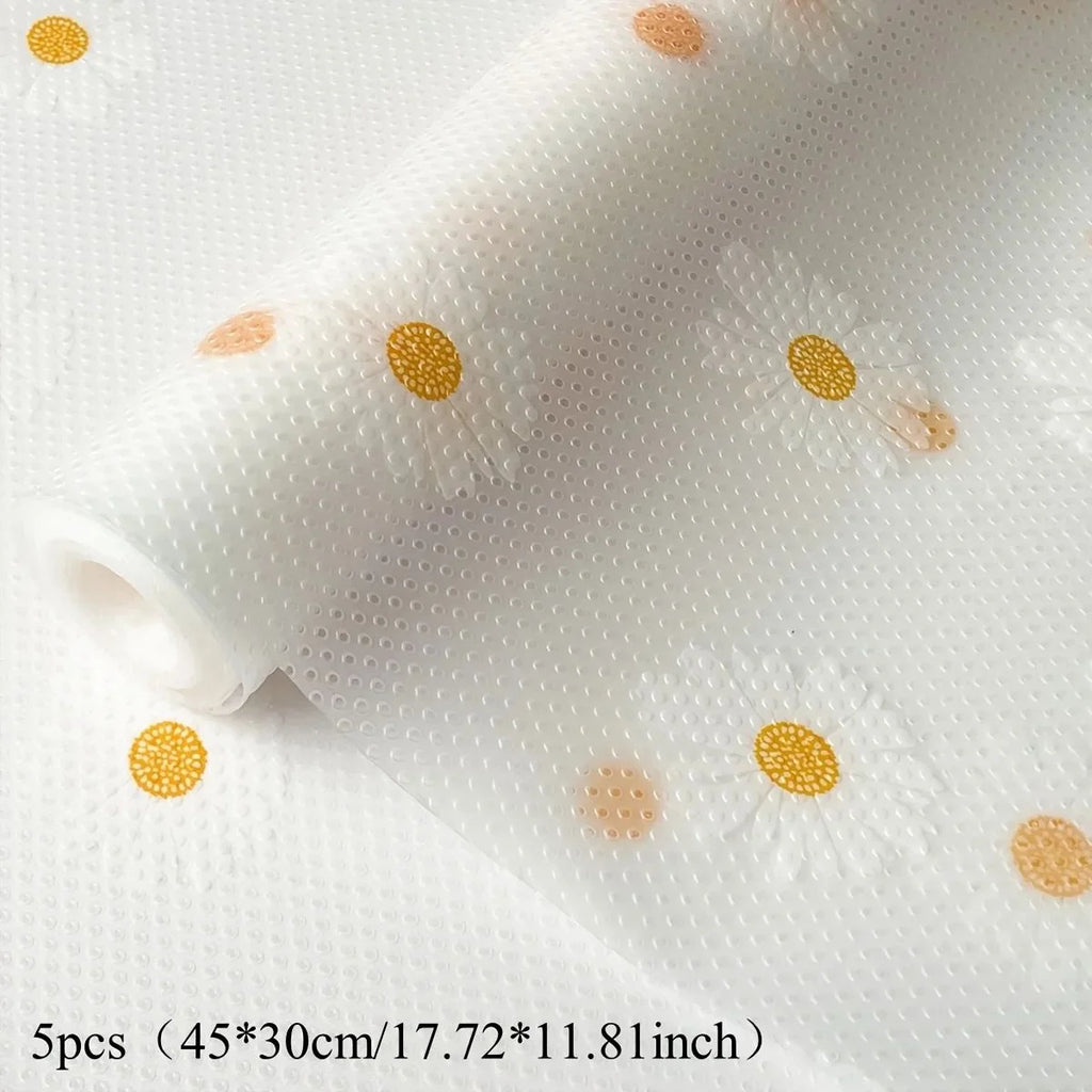 5-Pack EVA Fridge Liners – Daisy Washable Anti-Slip Shelf Mats Refrigerator Shelf Liner Axl