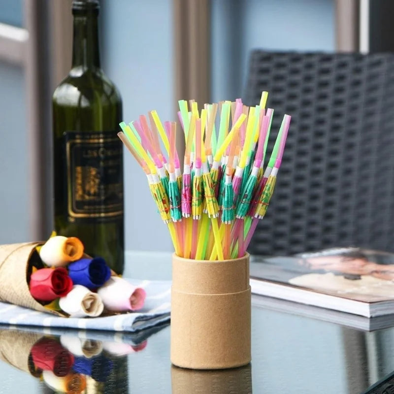 50 Cocktail Umbrella Straws – Tropical Party & Hawaiian BBQ Party Drinking Straws Axl