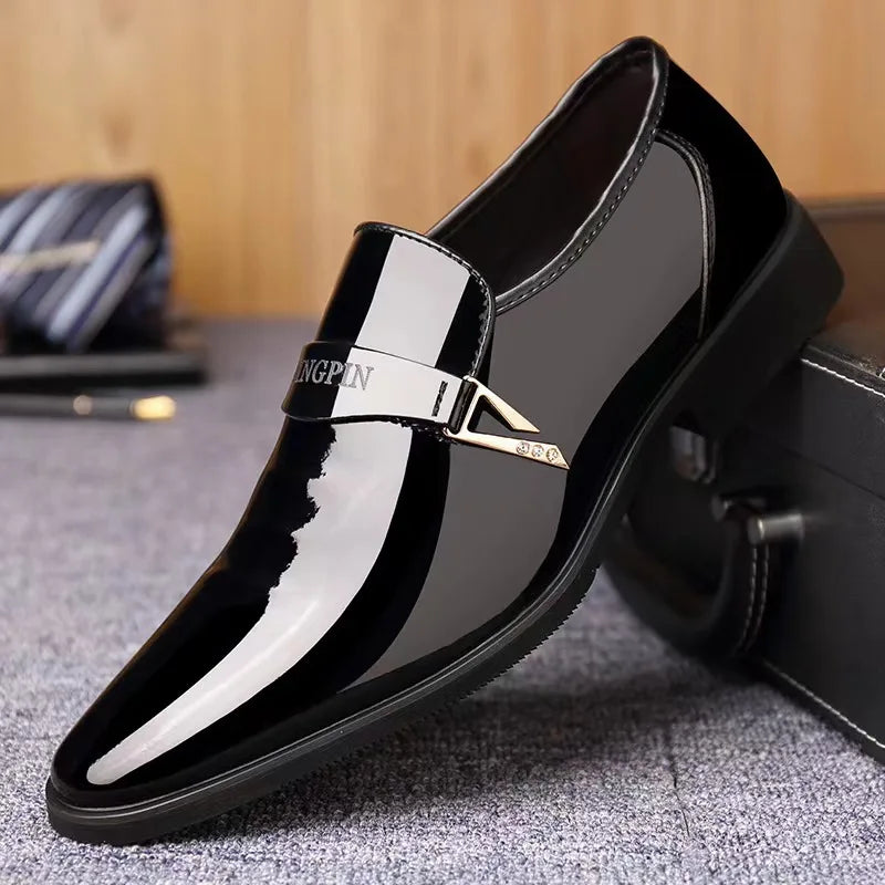YBQJOO Men's High Gloss Slip-On Loafers | Business Dress Shoes Men's Dress Loafers Axl