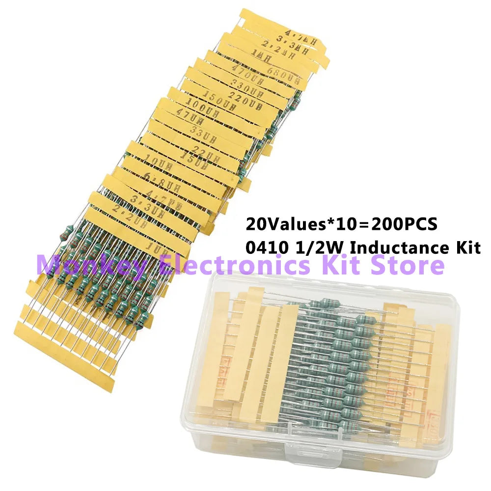 200PCS DIP Inductor Assortment Kit 1µH–4.7mH | 20 Values Inductor Assortment Kit Axl
