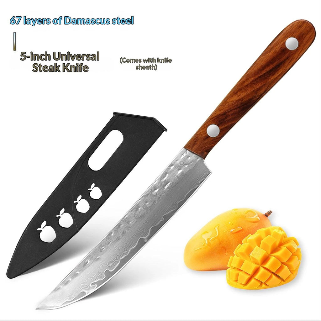 67-Ply Damascus Steel Steak Knife Set | Wood Handle 2/4/6 Pc Damascus Steak Knife Set Axl