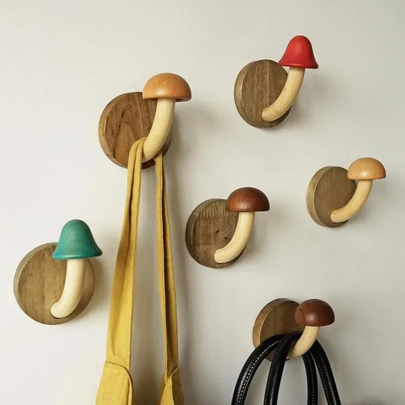 Wooden Mushroom Wall Hook – Self-Adhesive Clothes & Cap Hanger Wall Hook Axl