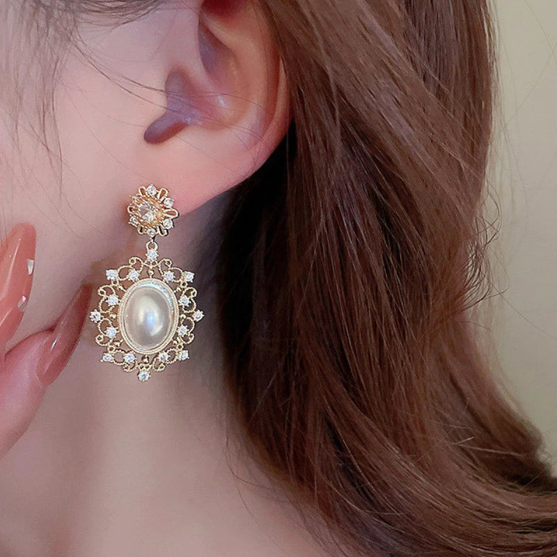 Huitan Gold Simulated Pearl Dangle Earrings | Bridal Wedding Pearl Dangle Earrings Axl