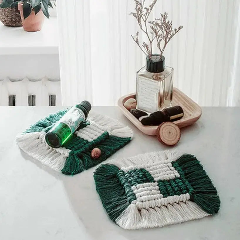 Macrame Woven Placemats & Coasters – Handcrafted Cotton Mats Macrame Placemat Axl