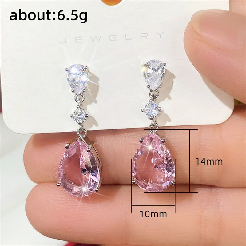 Huitan Pink CZ Drop Earrings – Women's Statement Fashion Jewelry Drop Earrings Axl
