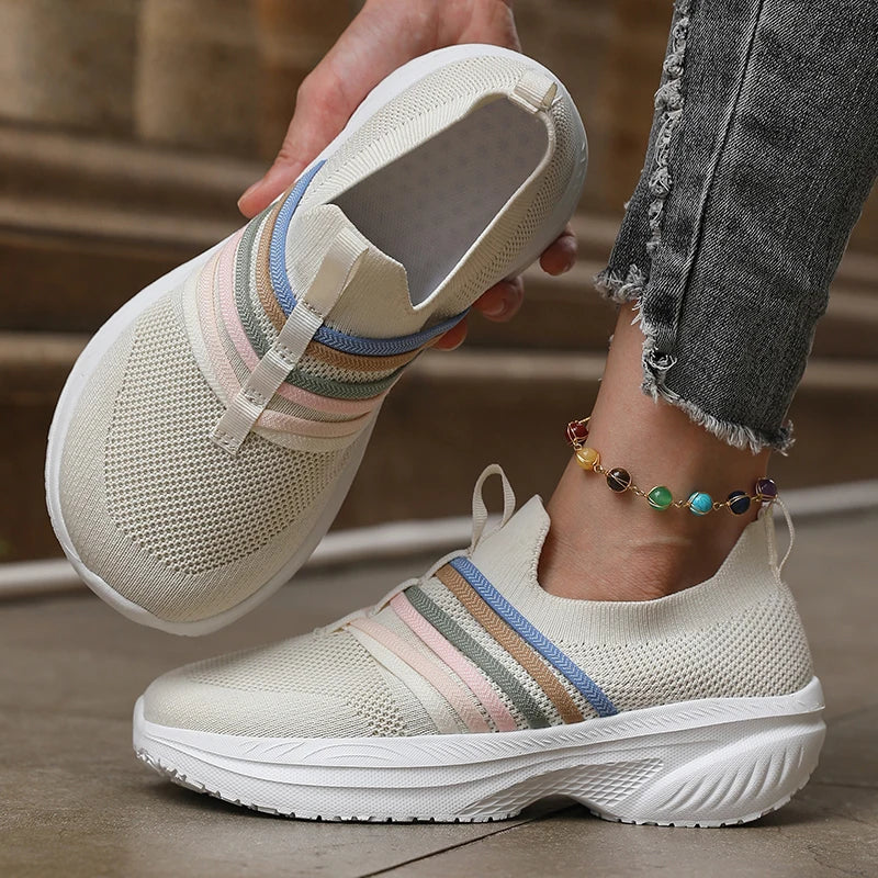 Women's Pastel Slip-On Platform Sneakers – Breathable Mesh Platform Sneakers Axl Beige 38