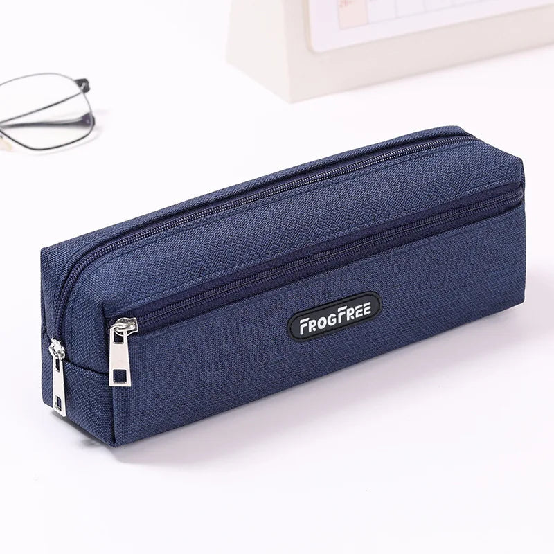 Canvas Pencil Case with Zipper – Solid Color Pen Storage Bag Canvas Pencil Case Axl Dark Blue