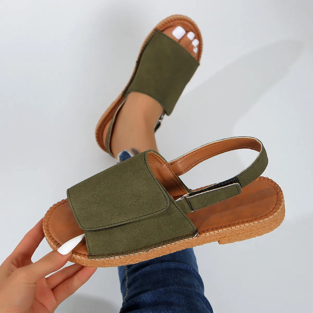 Women's Roman Flat Sandals – Open Toe Slingback Casual Shoes Flat Sandals Axl Army Green 42