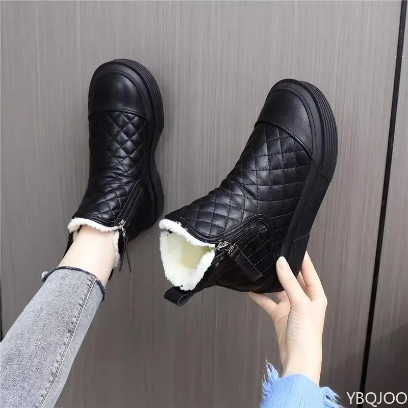 YBQJOO Women's Ankle Snow Boots – Warm Non-Slip Winter Zip Women's Snow Boots Axl