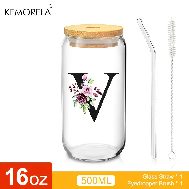 470ml Glass Tumbler with Bamboo Lid & Straw | Mason Jar Cup Glass Tumbler Axl V 470ml