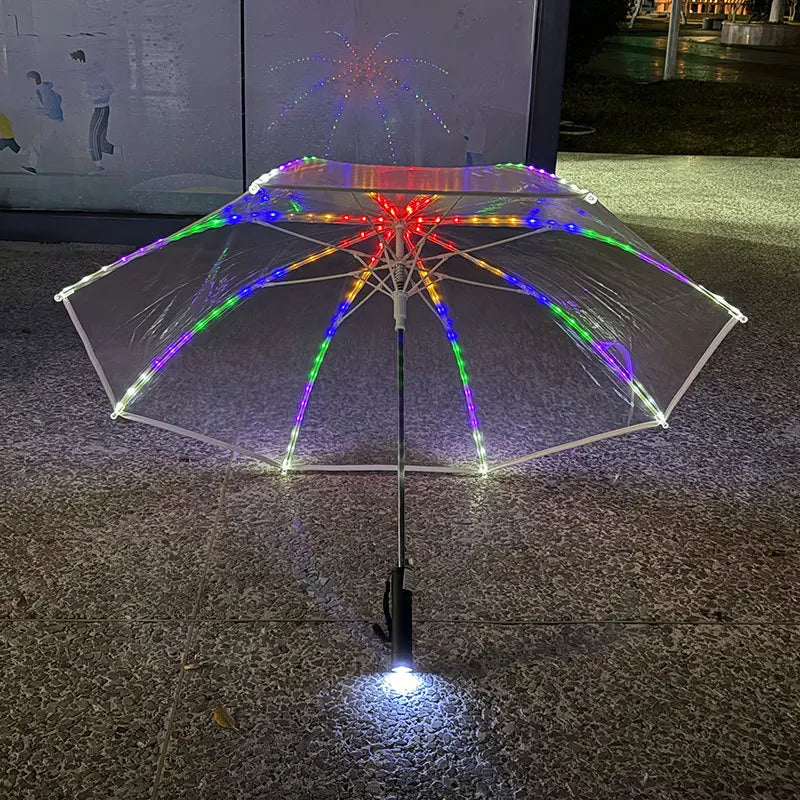 LED Light Transparent Umbrella – Colorful Flashlight Long Handle LED Flashlight Umbrella Axl metal-fiber composite Umbrella 8K
