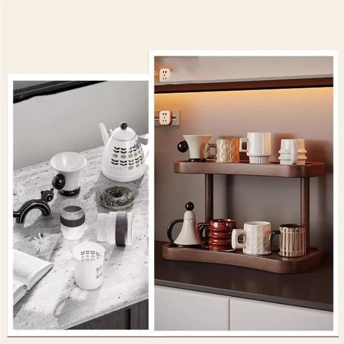 2-Tier Wood Coffee Mug Organizer & Display Rack | Kitchen Mug Display Rack Axl