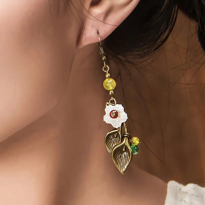 Asymmetric Daisy & Bee Tassel Drop Earrings for Women Drop Earrings Axl RED