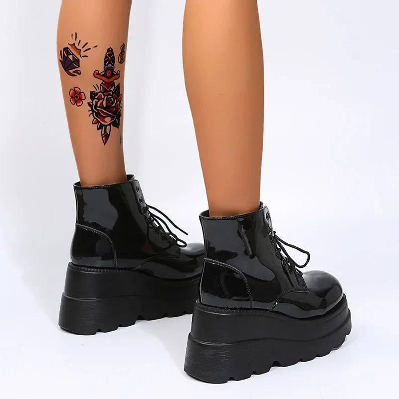 Women's Platform Ankle Boots – Lace-Up Thick Sole Block Heel Platform Ankle Boots Axl
