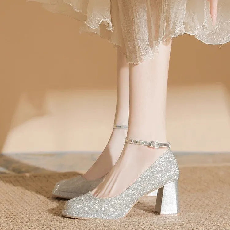 Women's Sparkle Platform Mary Jane Pumps | Buckle Strap Heels Platform Heeled Pumps Axl