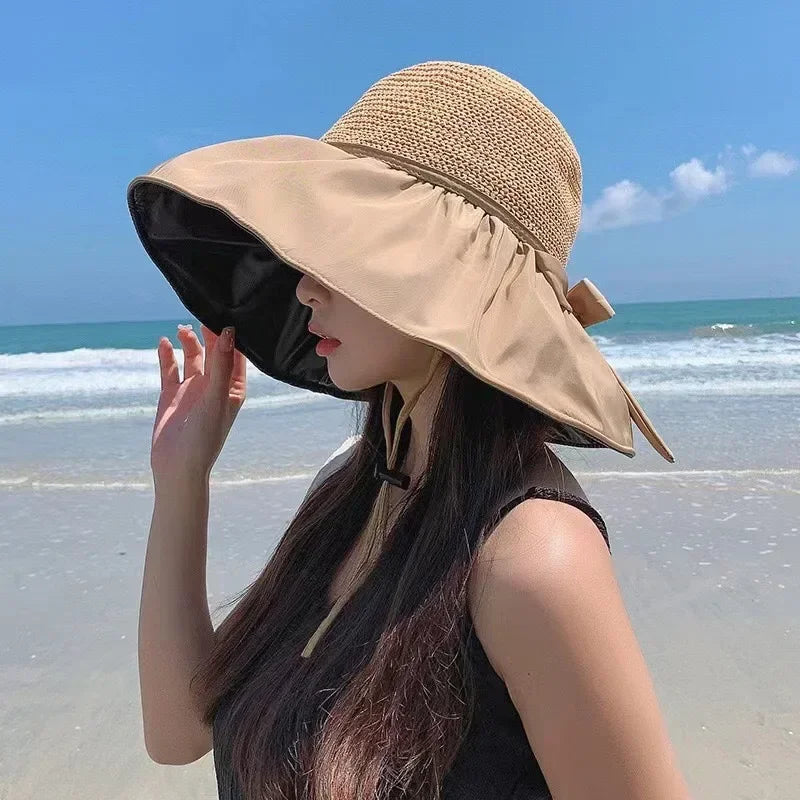 Women's Wide Brim Straw Bucket Hat – UV Protection Sun Hat Women's Sun Hat Axl