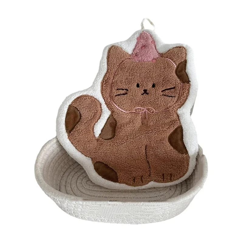 Cat Paw Hanging Hand Towel – Cute Coral Fleece Pet Lover Gift Hanging Hand Towel Axl