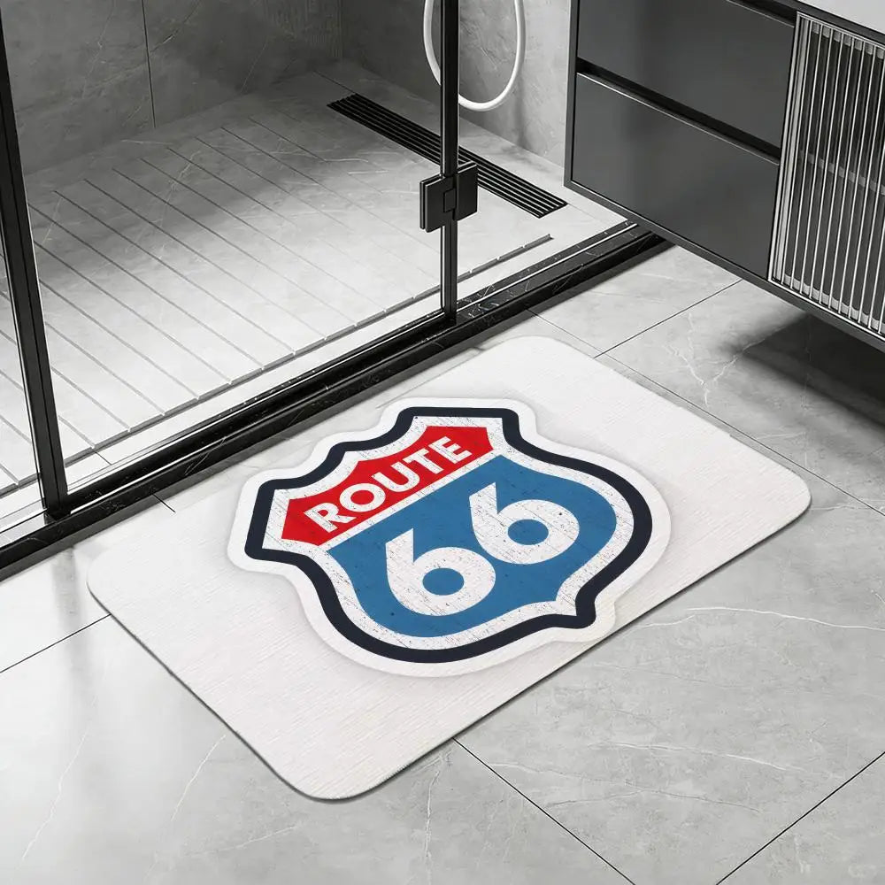 Route 66 Diatomite Bath Mat – Quick-Dry Anti-Slip Floor Mat Diatomite Bath Mat Axl White10 40x60cm