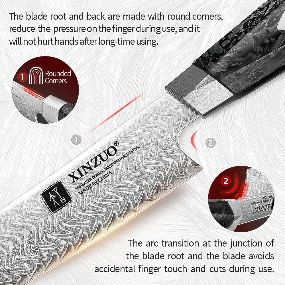 XINZUO 8.46" Damascus Carving Knife – 145-Layer M390 Steel Damascus Carving Knife Axl