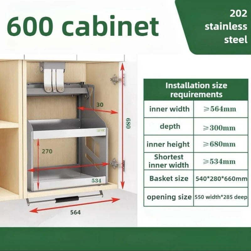 Pull-Down Wall Cabinet Lifting Storage Rack | Kitchen Shelf Cabinet Storage Rack Axl 600 Cabinet Body