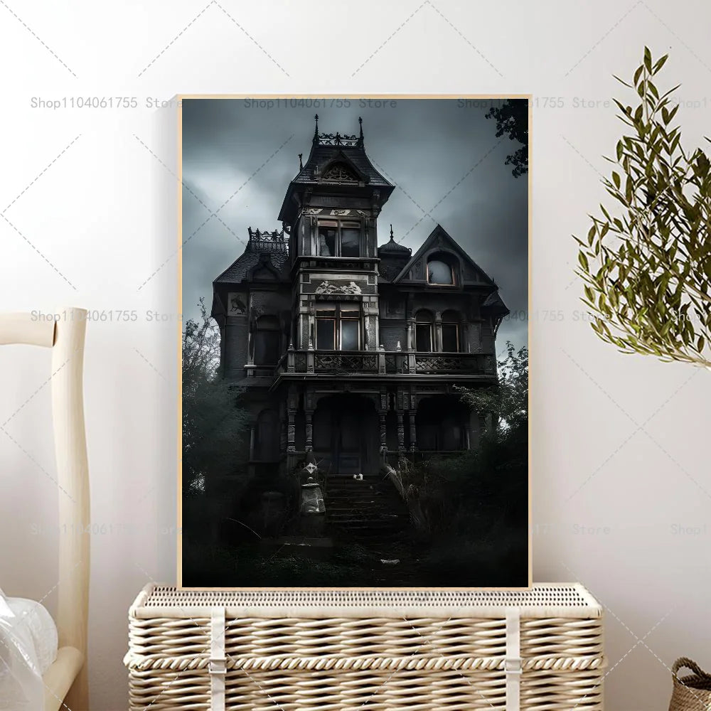 Halloween Gothic Haunted House Wall Poster – Self-Adhesive Wall Art Poster Axl z7 21x30cm No Frame