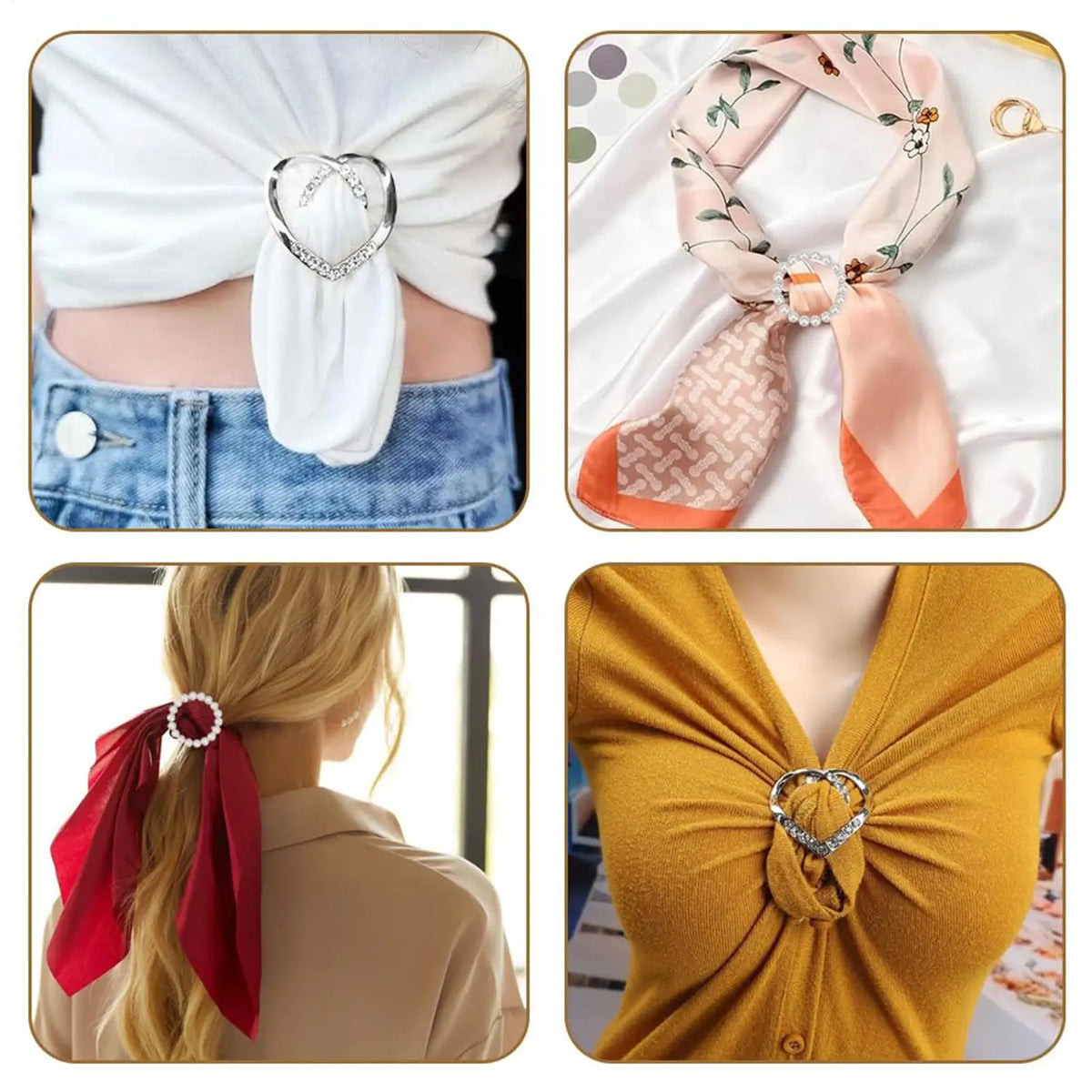 Women's Scarf Ring Clips 4-Piece Set – Pearl & Crystal Buckles Scarf Ring Clips Axl