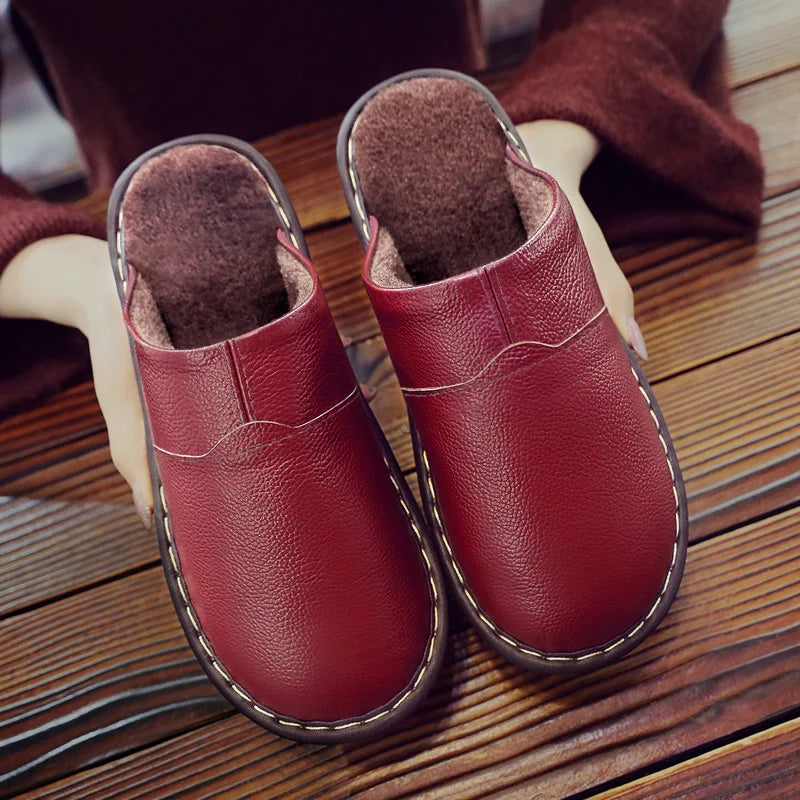 Lorilury Plush Leather Indoor Slippers – Non-Slip Slides Indoor Plush Slippers Axl