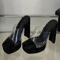 Women's Transparent PVC Square High Heel Peep Toe Sandals Platform Heel Sandals Axl Black 37
