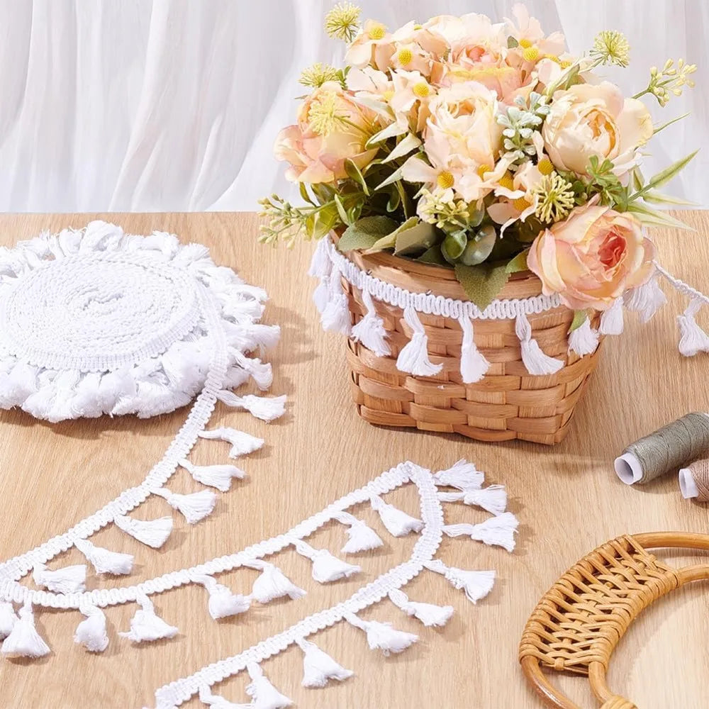 White Cotton Fringe Tassel Trim Ribbon 1-3/4" – 10.9 Yards Fringe Trim Ribbon Axl