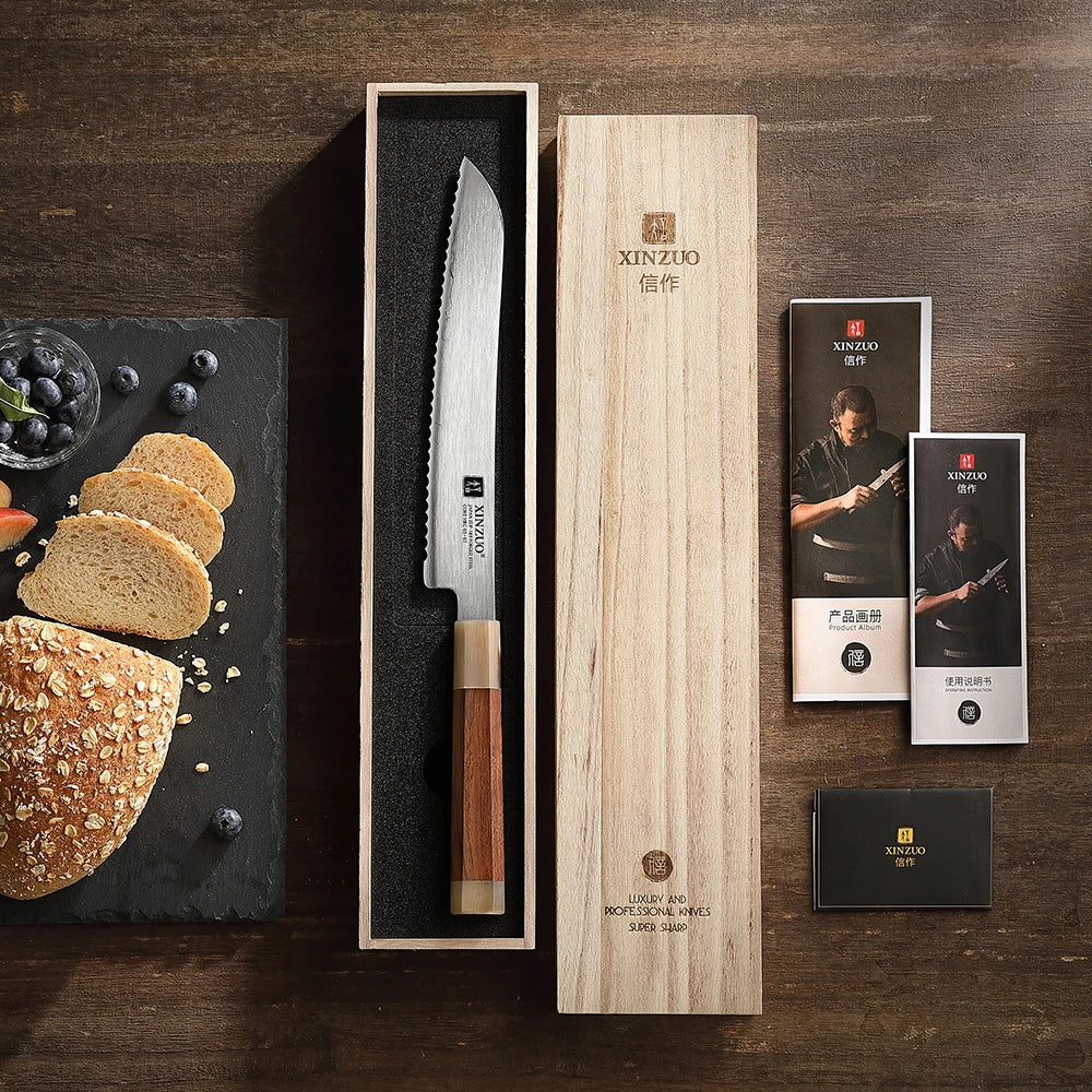 XINZUO 8.7" Bread Knife ZDP-189 Steel & Desert Ironwood Handle Bread Knife Axl