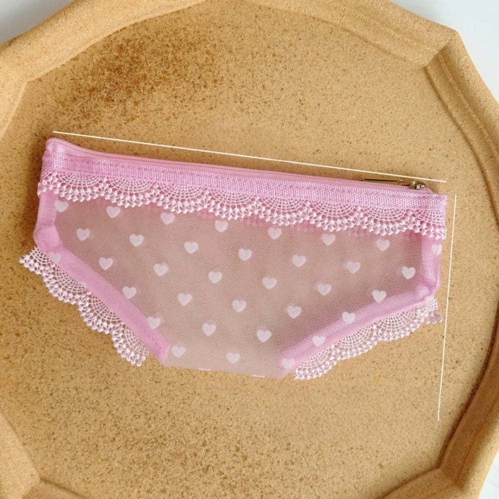 Y2K Briefs Shape Cosmetic Bag – Mesh Lace Makeup Pouch Cosmetic Makeup Bag Axl Pink Heart