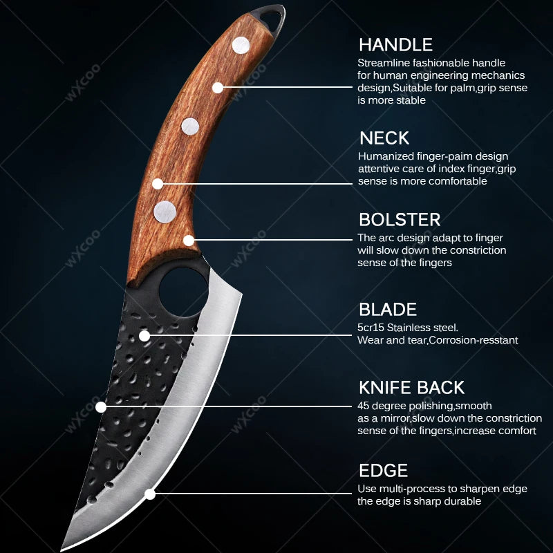 Forged Stainless Steel Boning & Meat Cleaver Knife – Wood Handle Kitchen Knife Axl