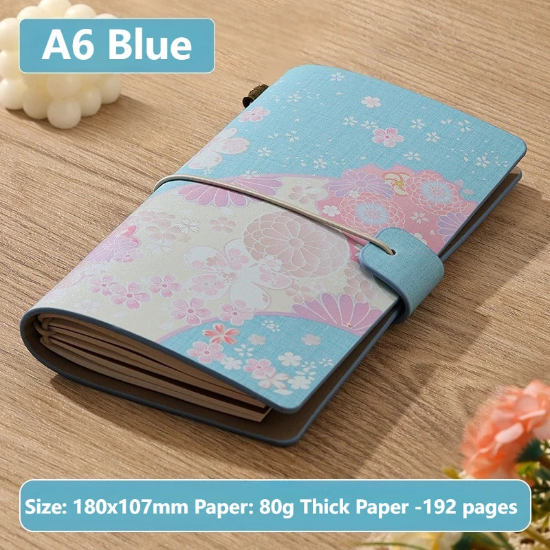 A6 Vintage Flower Travel Notebook – Diary, Planner & Journal Travel Journal Notebook Axl Blue 1pc