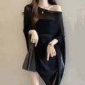 Bohemian Crochet Beach Cover Up – Striped Hollow Shawl Top Beach Cover Up Axl Black One Size